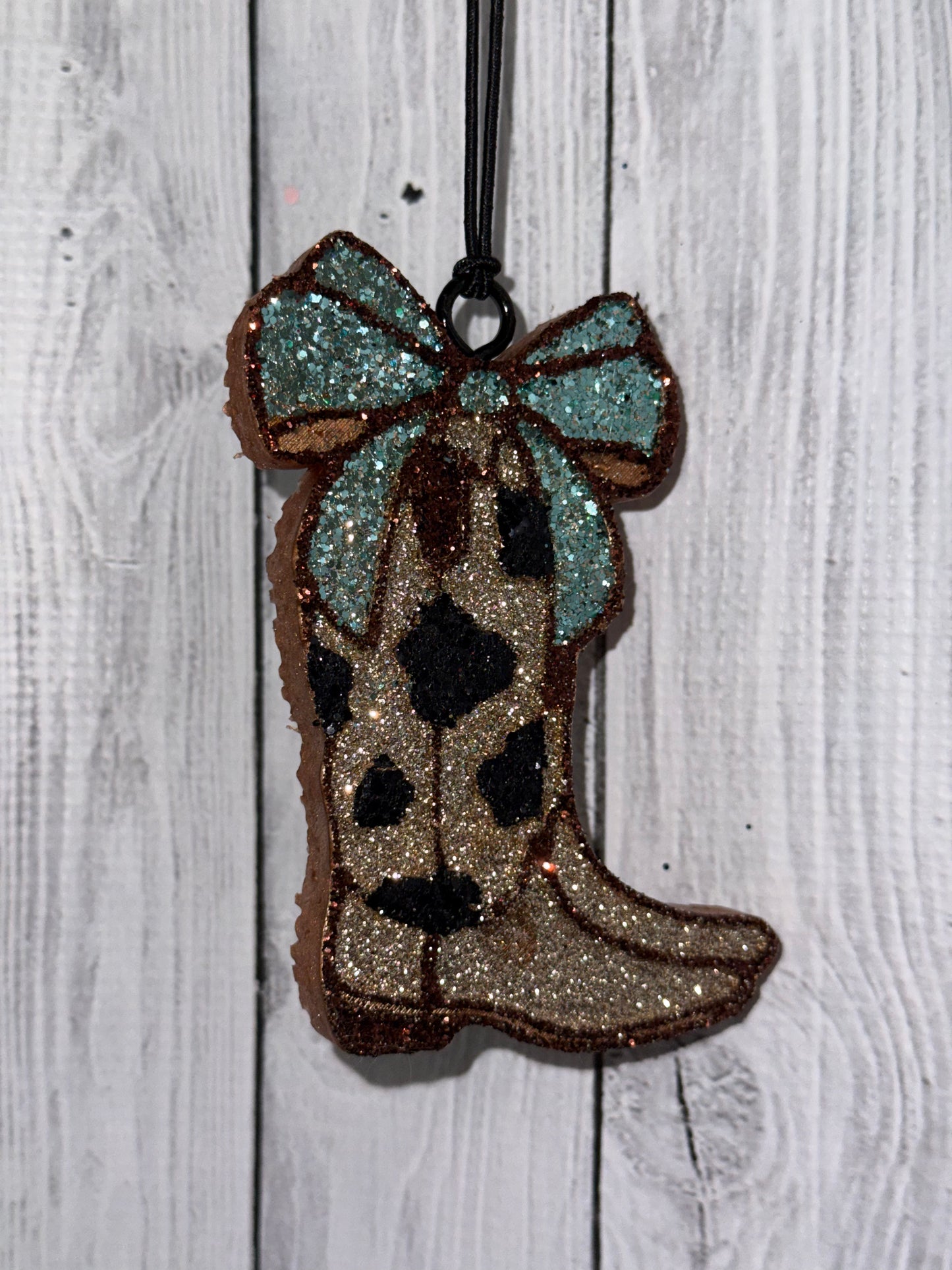 Cow print Boot with Bow Car Freshie