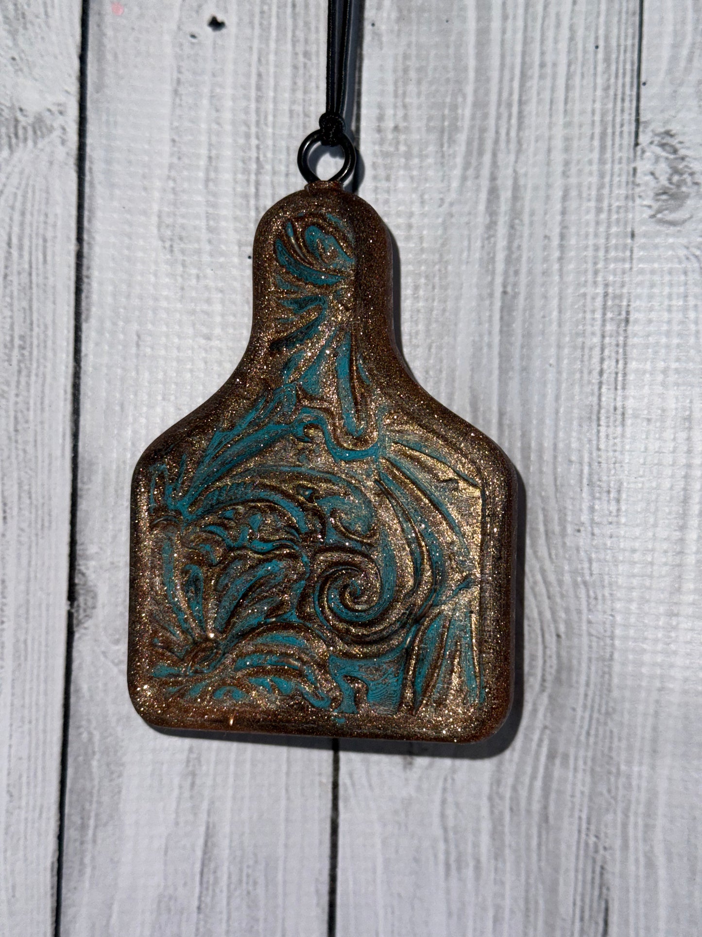 Tooled Leather 3D Ear Tag Car Freshie