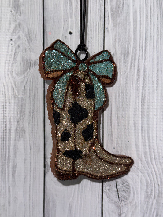Cow print Boot with Bow Car Freshie